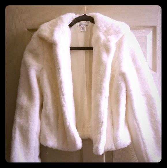 short white faux fur jacket